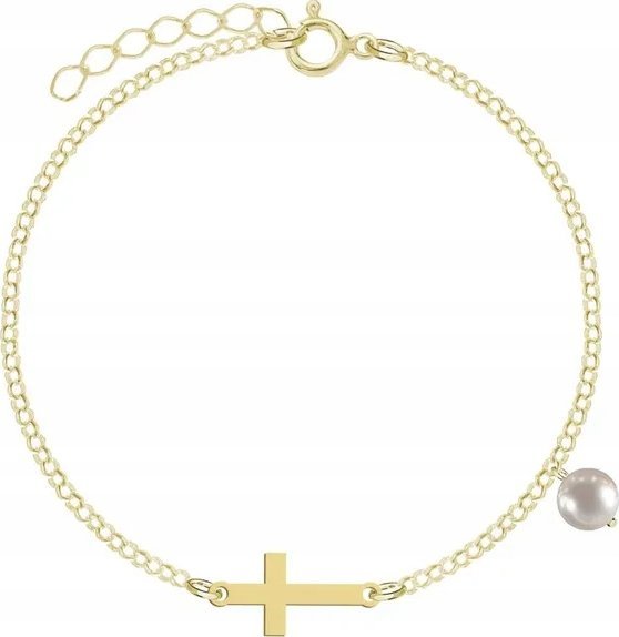 Radziszewska Jewellery Bransoletka Złota z Krzyżykiem Perła 925 Łańcuszek Prezent DEDYKACJA GRATIS
