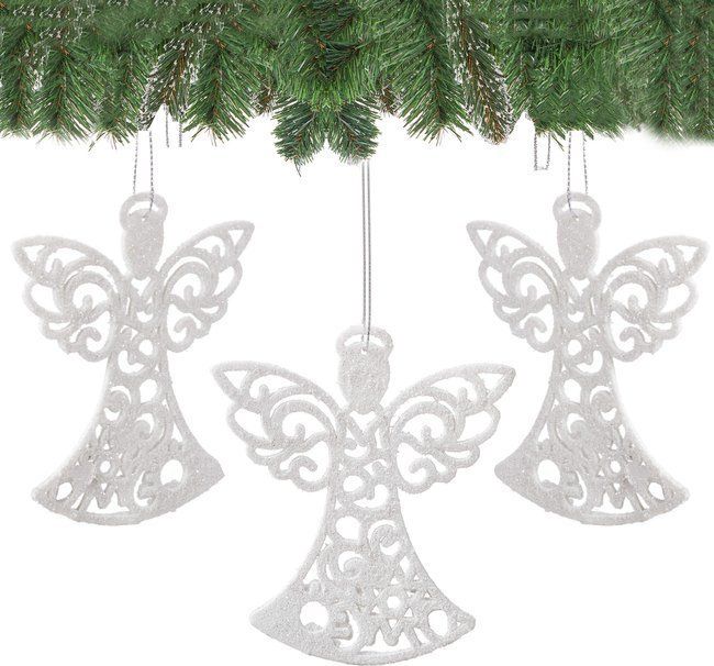 Springos Zawieszki choinkowe białe aniołki na choinkę 10cm 3 szt. UNIWERSALNY