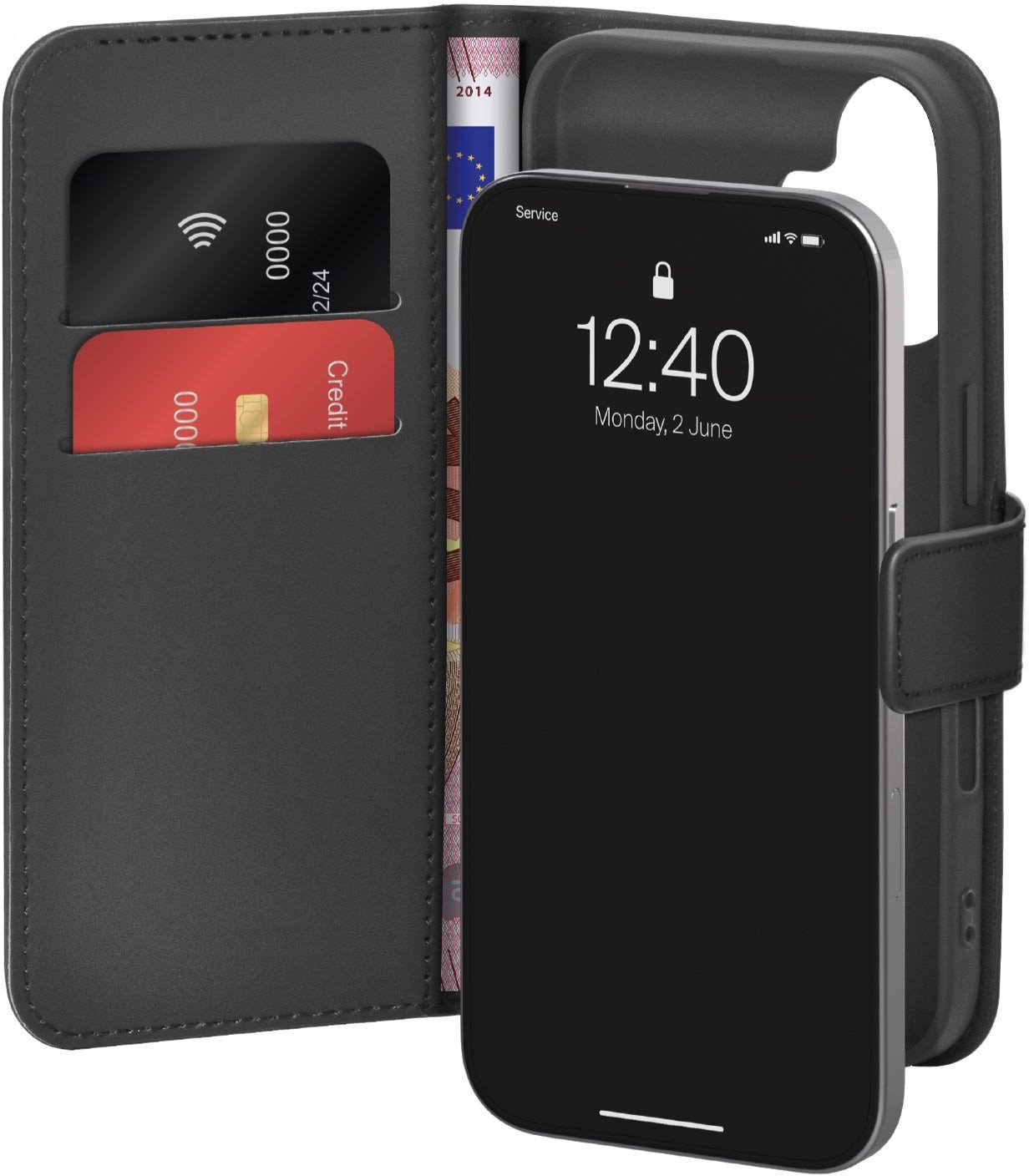 Puro Etui Wallet Stand na iPhone 17 z klapką portfelem i funkcją podstawki - czarne