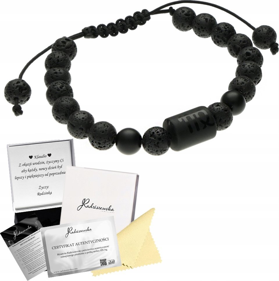 Radziszewska Jewellery Bransoletka Męska ze Znakiem Zodiaku z Kamieni Naturalnych Dzień Chłopaka