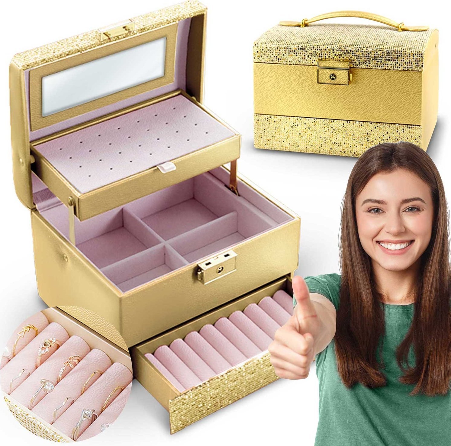 Massido Szkatułka na biżuterię MS-705 Massido - złota