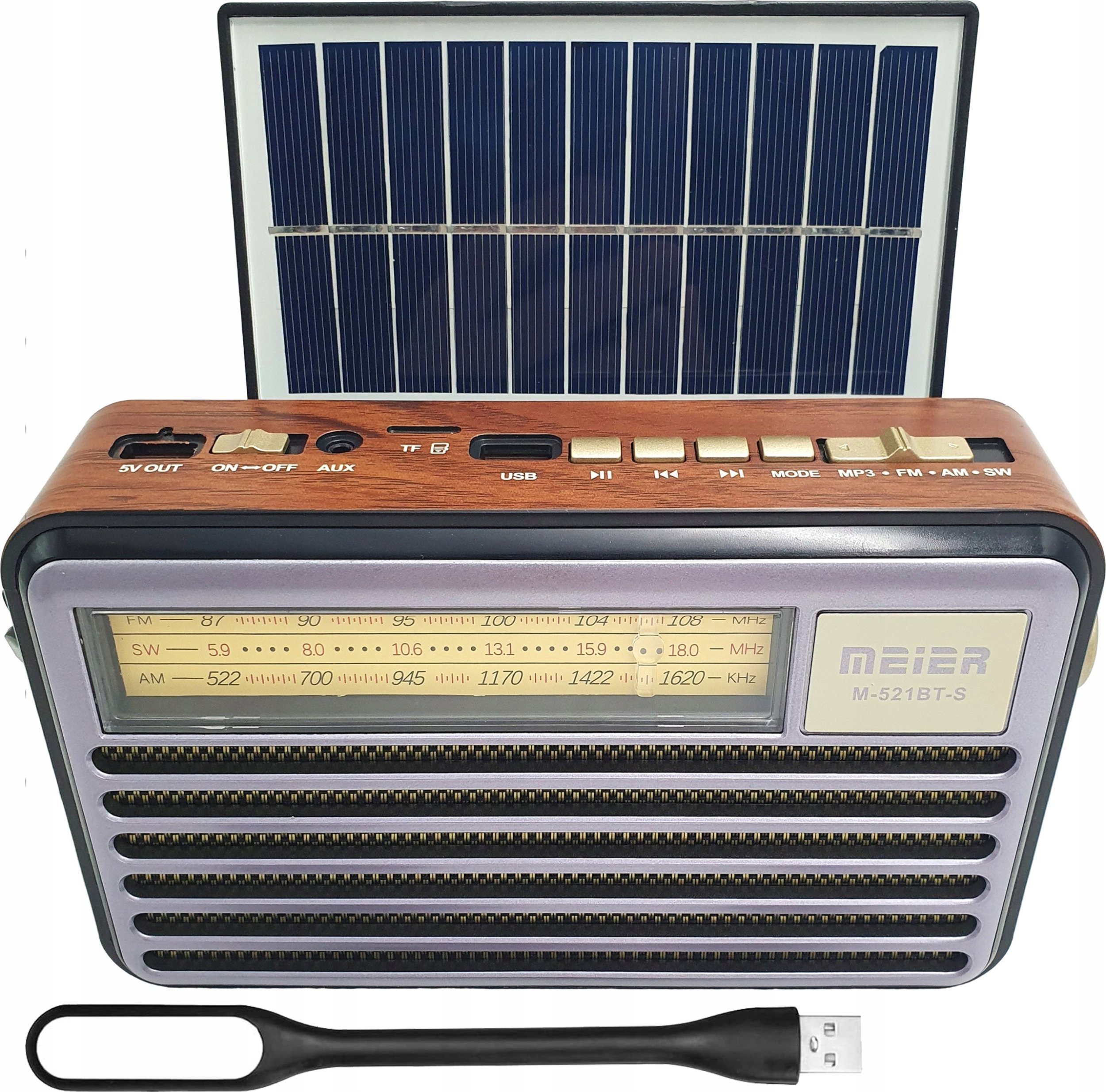 Radio Vega RADIO PRZENOŚNE LIWA RETRO Z PANELAM SOLARNYM, FM, BLUETOOTH, USB, SD, AUX, LAMPKA USB, LX521BTS>