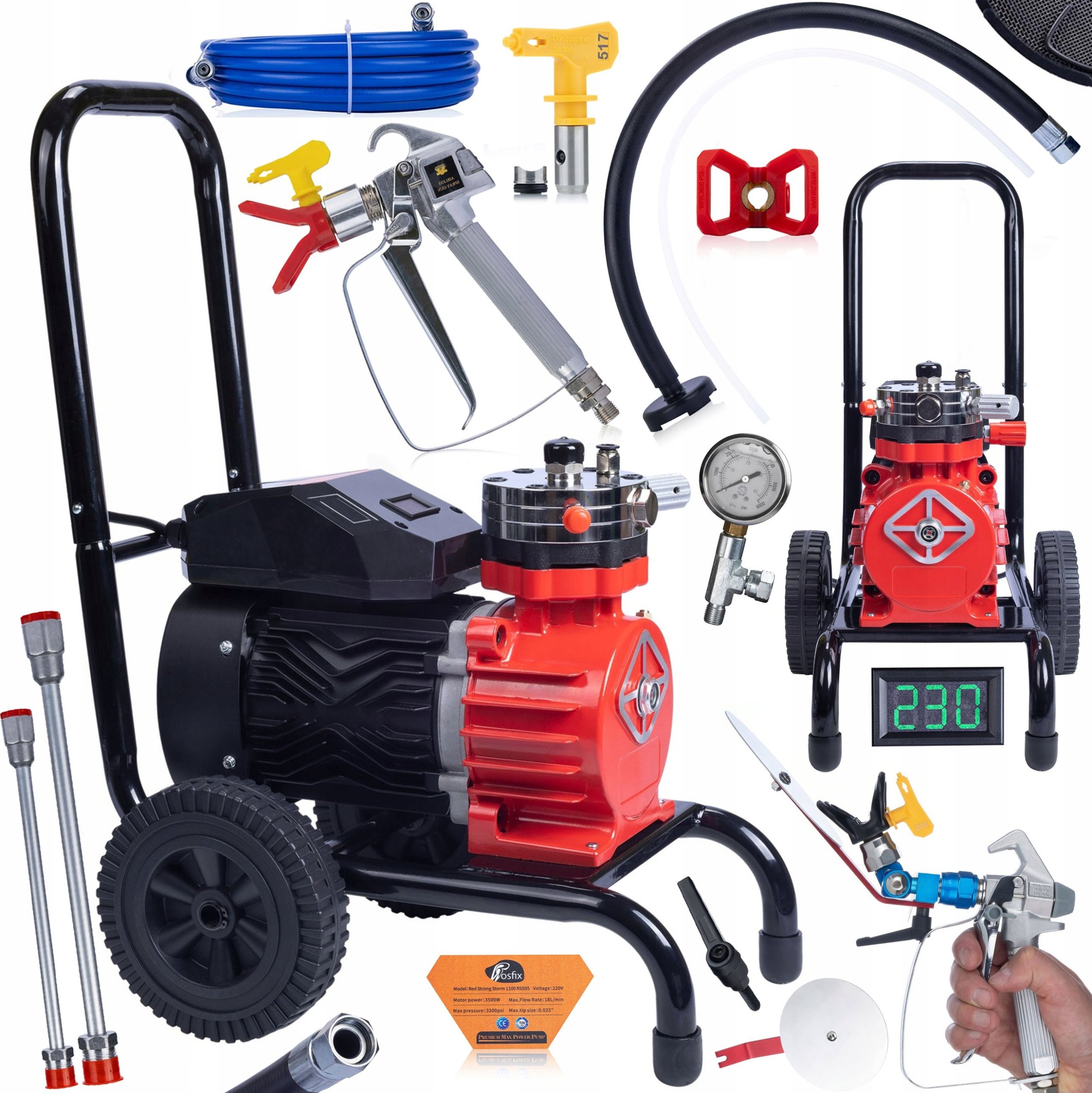 Rosfix Agregat malarski Rosfix Red Strong Storm 1100 RSS05 3500W 22MPA 18L/min + Odcinarka kolorów + Lanca 50cm