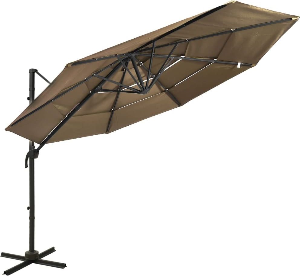 vidaXL 4-poziomowy parasol na aluminiowym słupku, taupe, 3x3 m