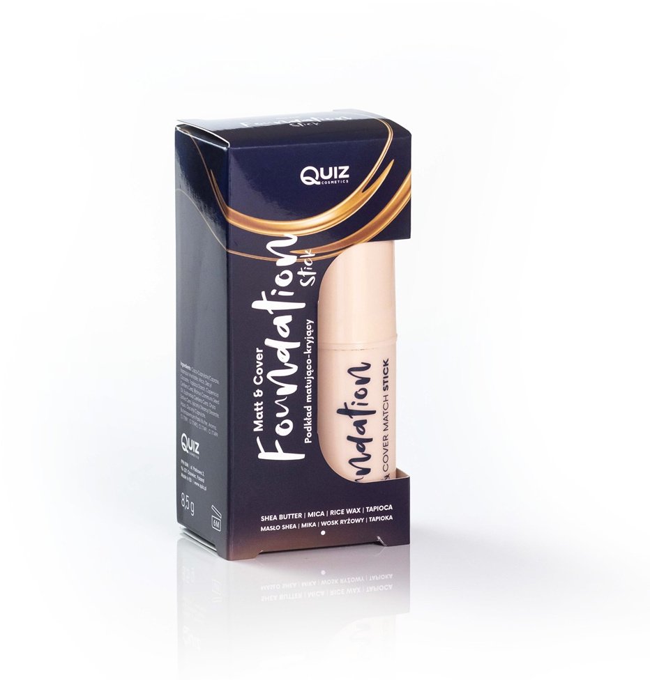 Quiz Cosmetics Matt & Cover Stick Foundation kryjący podkład w sticku wzbogacony olejem rycynowym i masłem shea Porcelain 7.5g