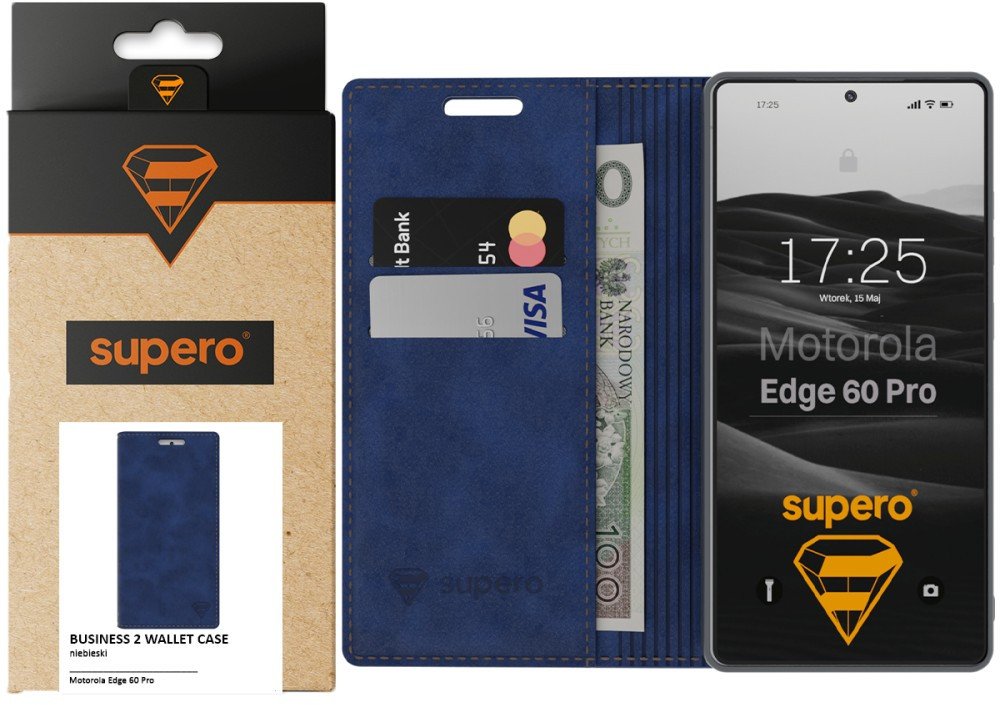 Etui z klapką Supero Business 2 Wallet Case do Motorola Moto Edge 60 Pro, niebieskie