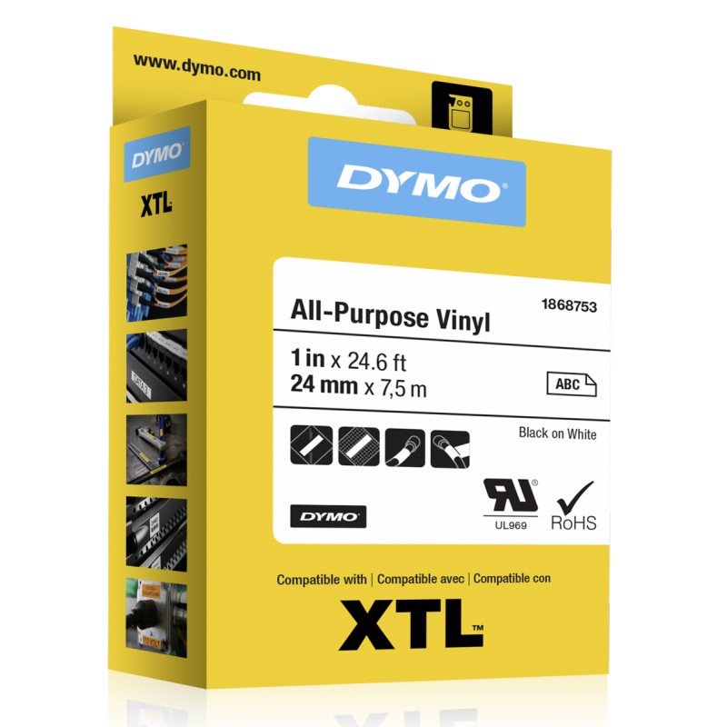 Dymo XTL All Purpose Tape Vinyl 24 mm x 7 m black to white (1868753)