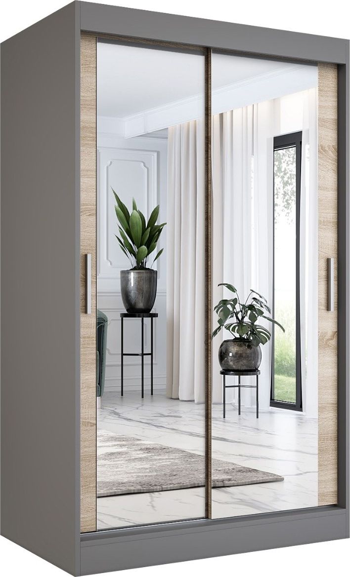 MKPOL Szafa przesuwna MODUO COMFORT 120 antracyt/dąb sonoma z dwoma lustrami