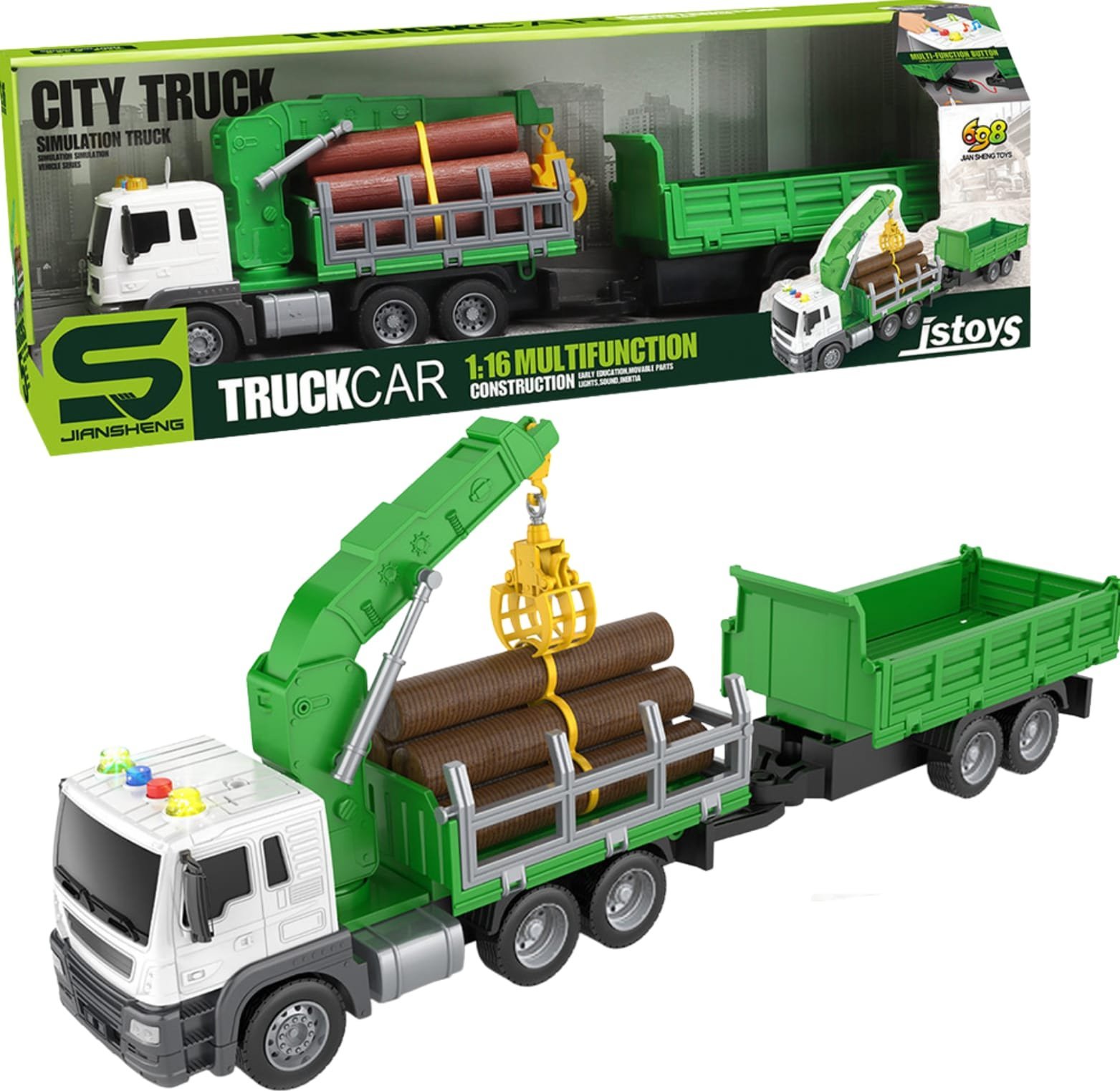 POJAZD ROLNICZY CIĘŻARÓWKA 2 NACZEPY BELE DREWNA EFEKTY DŹWIĘKOWE ŚWIETLNE