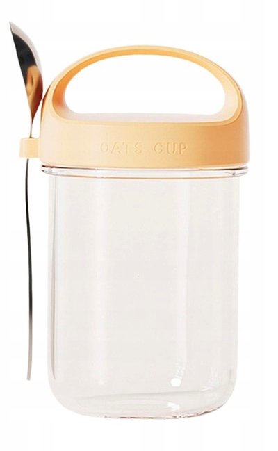 Kubek szklany pojemnik na płatki na jogurt łyżka pokrywka kolory 430ML