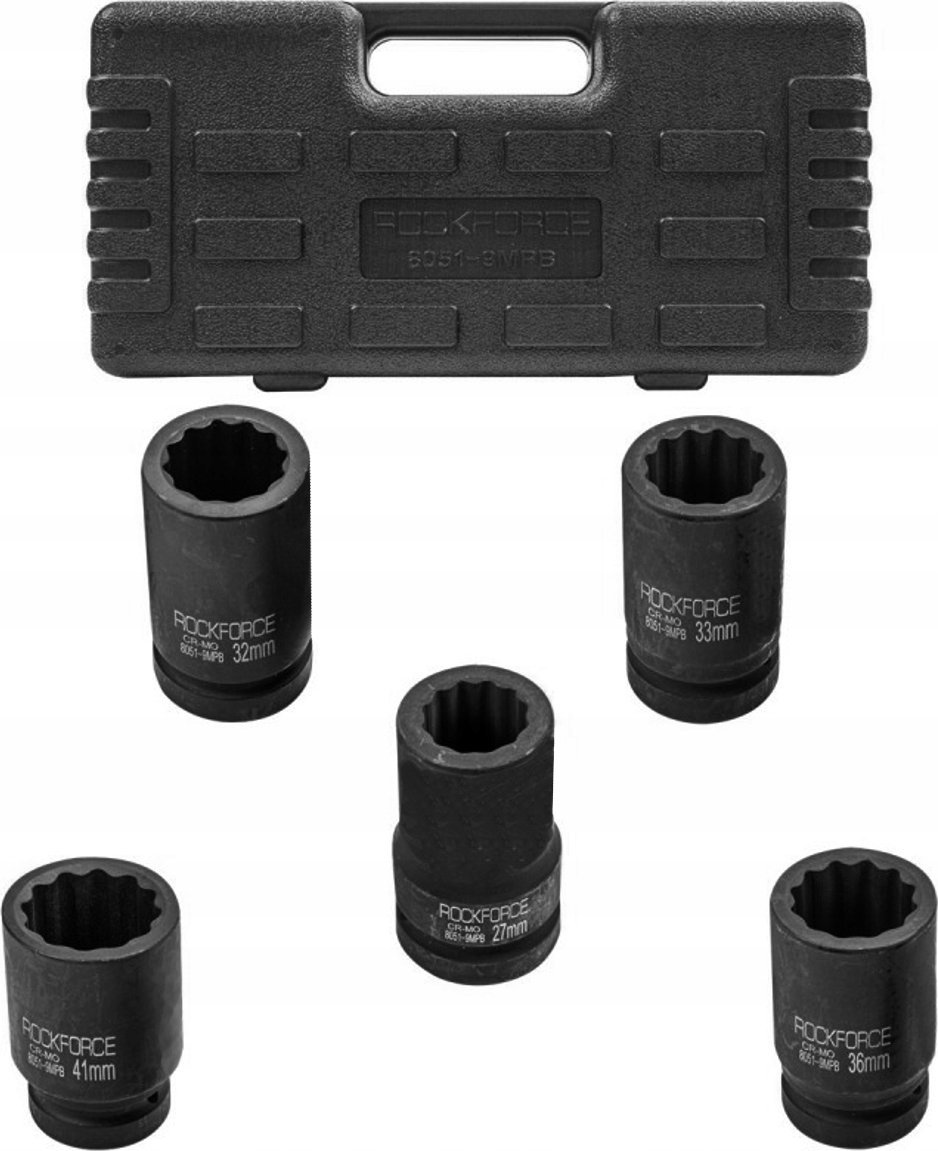 Rockforce Zestaw nasadek udarowych głębokich 1" 5el. (12-kątnych) (27-41mm)