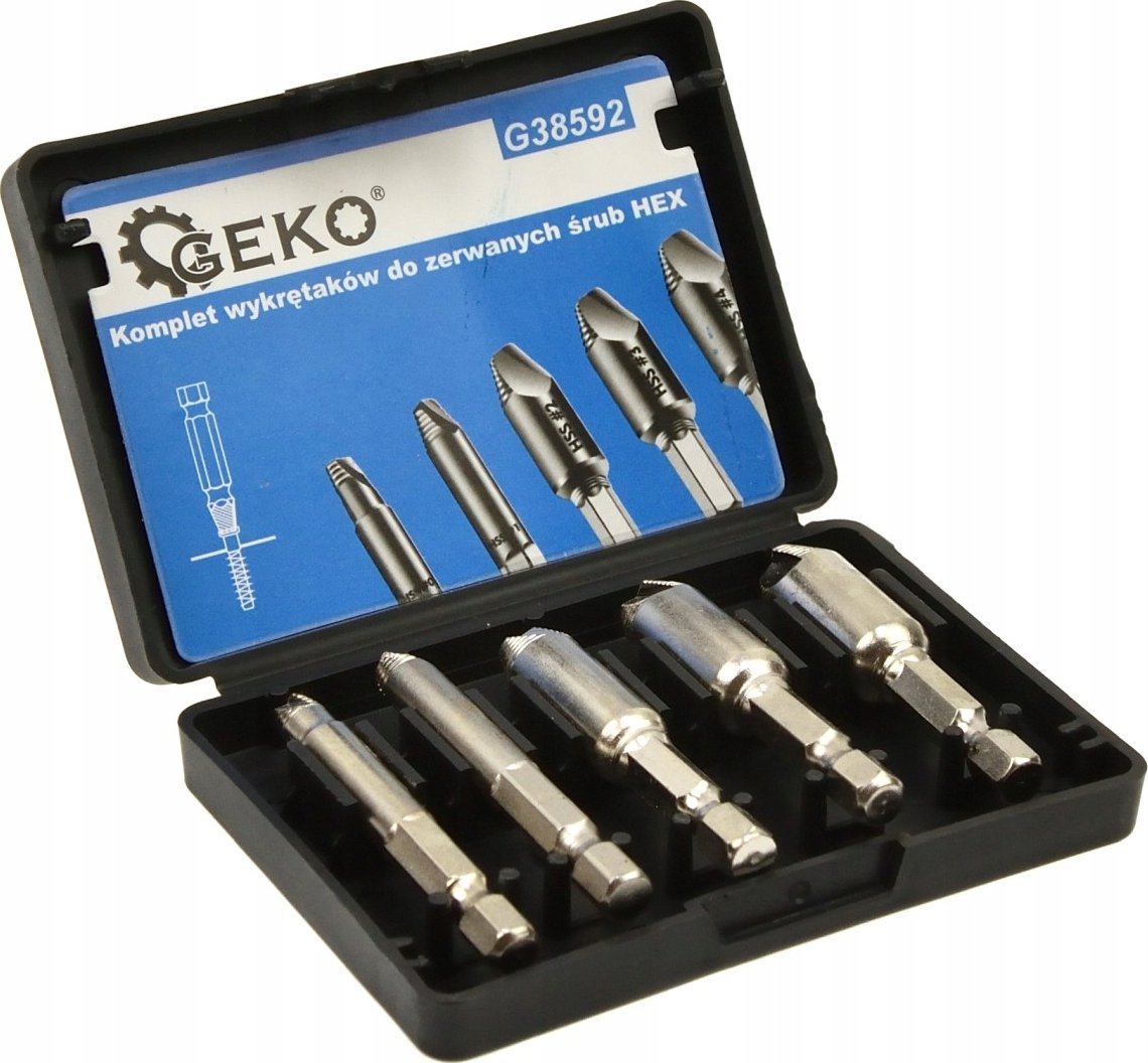 Wiertło Geko Kpl. wykrętaków do zerwanych śrub 5szt. HSS4341 Hex (100)