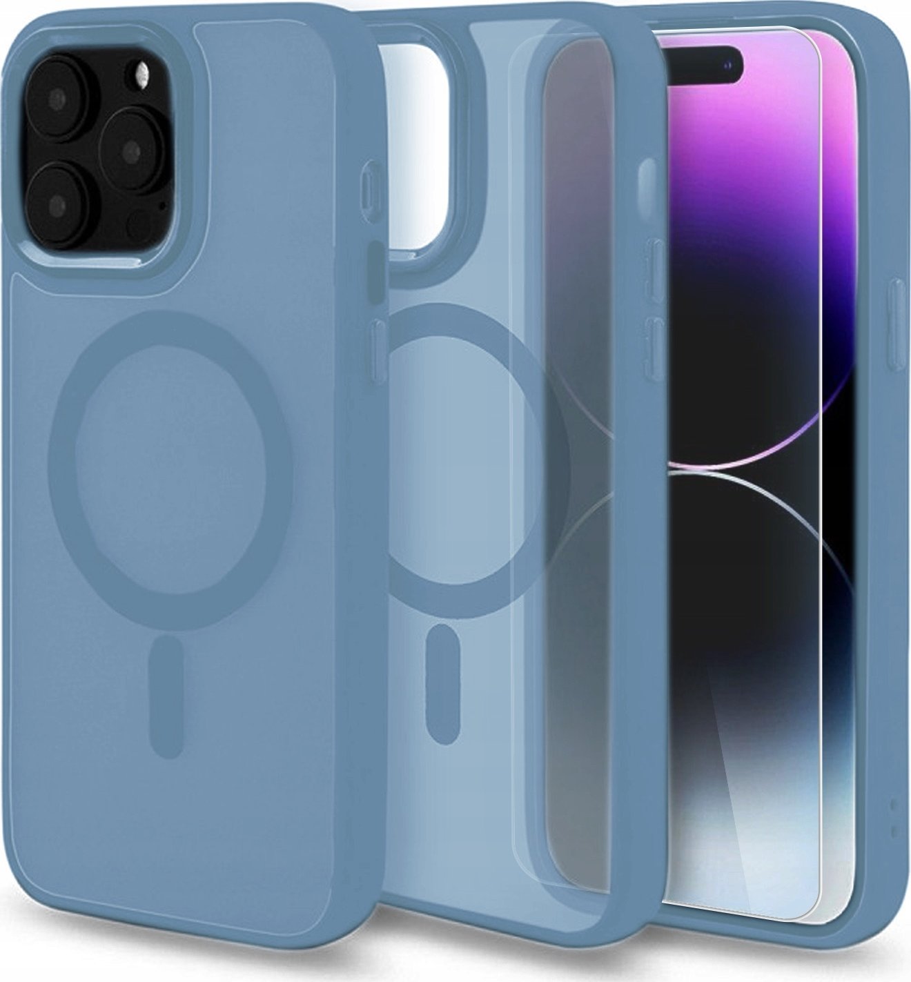Hello Case Etui MagSafe do iPhone 13 / 14 (Jasnoniebieskie, Pancerne, Matowe) SZKŁO