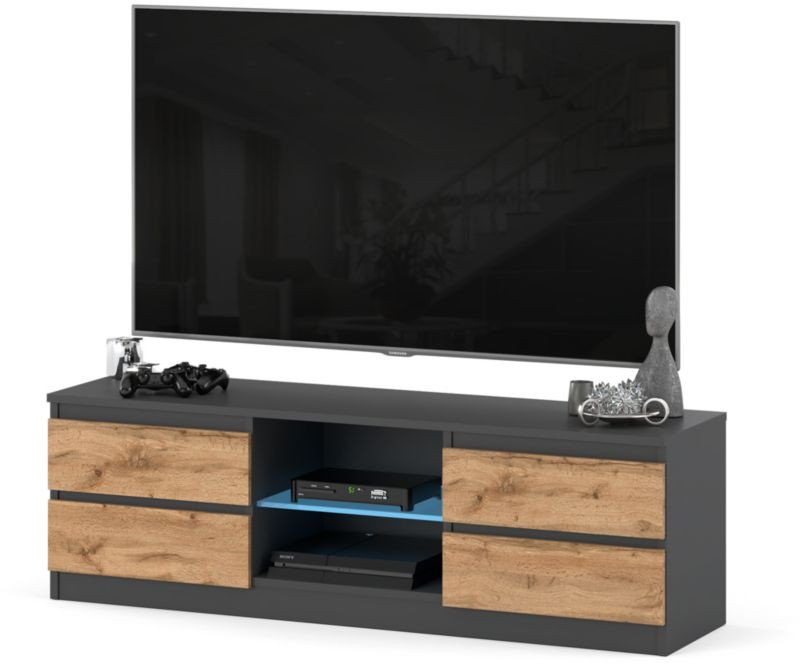 Szafka rtv pojemna 4 szuflady 138cm stojąca do sypialni salonu sonoma szary