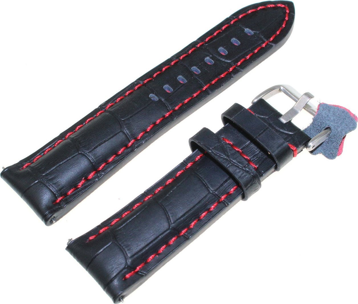 Diloy Skórzany pasek do zegarka 24 mm Diloy 395.24.53 czarny czerwony