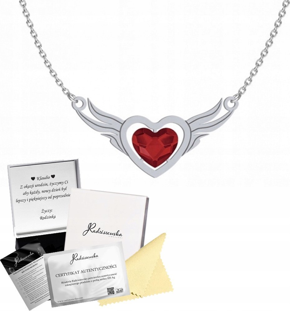 Radziszewska Jewellery Naszyjnik Srebrny Serce Skrzydlate Prezent Dzień Kobiet 925 DEDYKACJAC