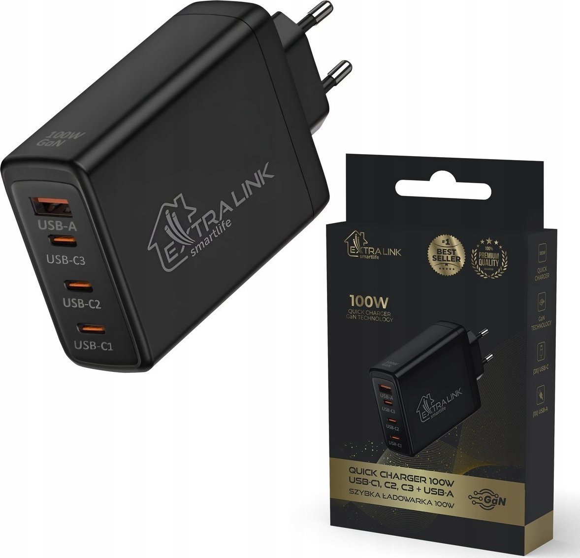 Ładowarka ExtraLink Extralink CHARESL01 Smart Life Fast Charger 100W GaN 3x USB-C, USB-A