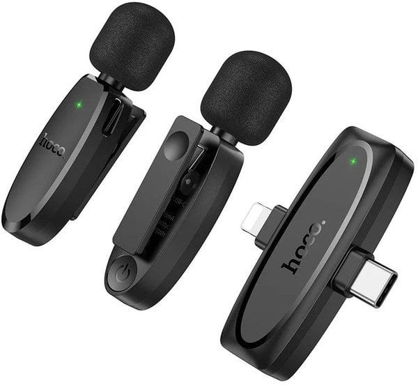 HOCO 2 x mikrofon krawatowy bezprzewodowy Lightning / Typ C L15 czarny