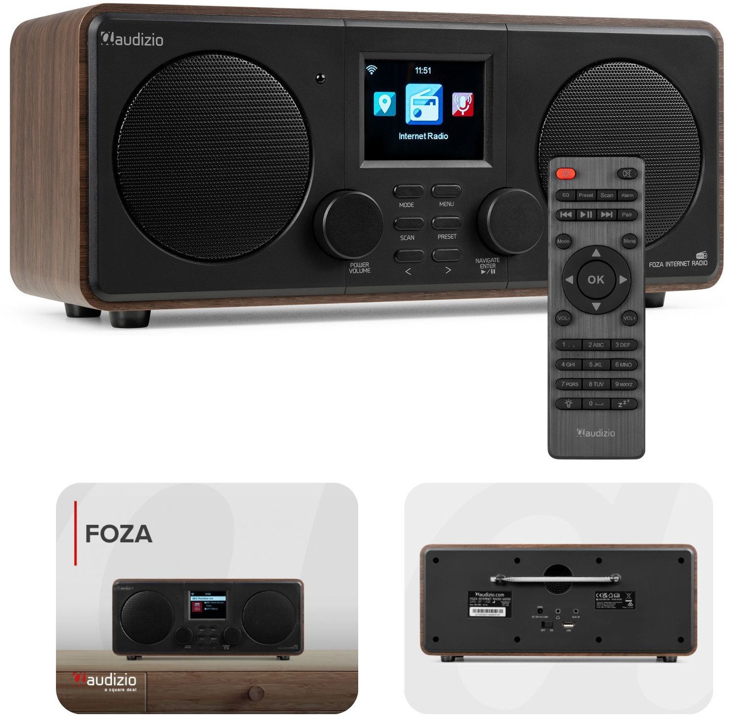 Radio internetowe Foza WiFi Stereo z DAB+ brązowe Audizio one size