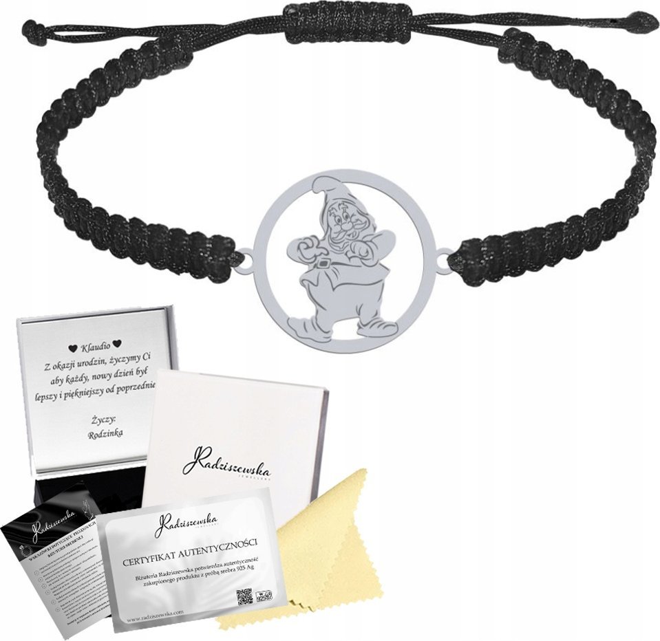 Radziszewska Jewellery Bransoletka Srebrna Krasnal Makrama Prezent Srebro 925 GRAWER GRATIS