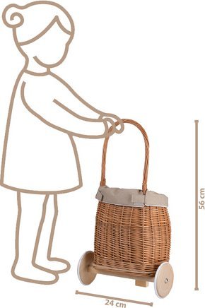 WickerPL LUKE WIKLINOWY WÓZEK PRZYCZEPA DLA CHŁOPCA i dziewczynki PCHACZ NA KÓŁKACH Z OBSZYCIEM 24X21 H33/56 CM