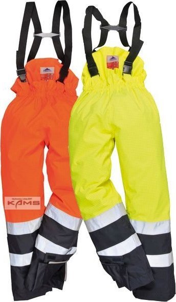 Portwest S782 - OCIEPLANE spodnie ochronne do pasa ostrzegawcze, trudnopalna podszewka, szelki BizFlame Rain - pomarańczowo-granatowy XXL