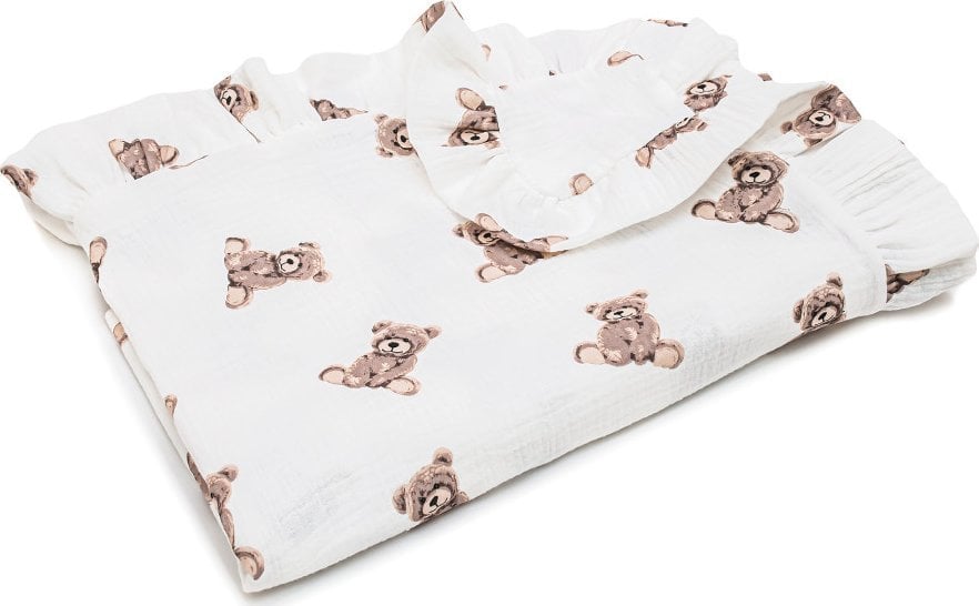 PULP BAMBOO Kocyk Muślinowy 90x100 cm Misie z falbankami