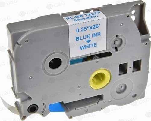 G&G G&G kompatybilny taśma do drukarek etykiet, dla Brother, TZE-223, niebieski druk/biały podkład, laminowane, 8m, 9mm