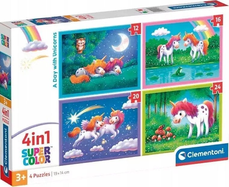 Clementoni Puzzle SuperColor 4w1 Dzień z jednorożcami - łącznie 72 elementy (21740)