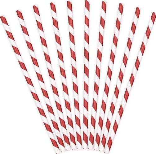 Party Deco Słomki papierowe do picia w paski, czerwone, 19,5cm, 10 szt. uniwersalny