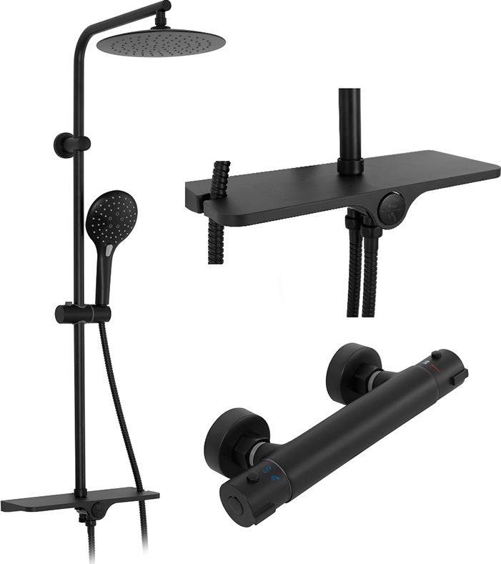 Zestaw prysznicowy Rea klasyczna z deszczownicą z baterią czarny (REA-P0550)