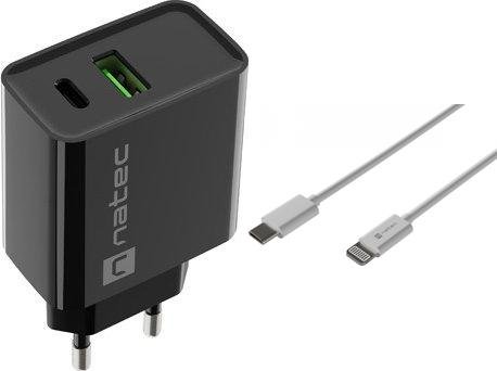 Ładowarka Natec Ribera 1x USB-A 1x USB-C 3 A (NUC-2062) + Kabel USB-C - Lightning 1 m Biały