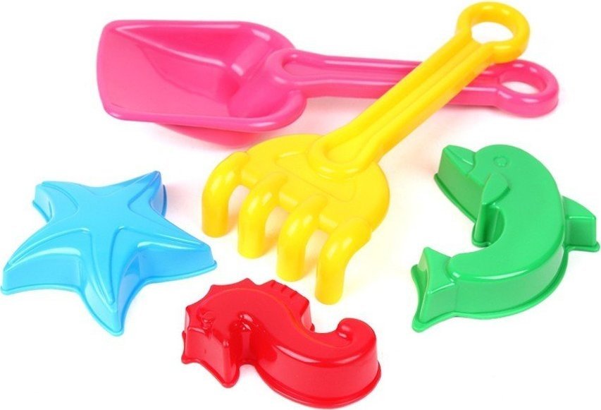 Technok Zestaw zabawek Łopata + grabie + 3 foremki