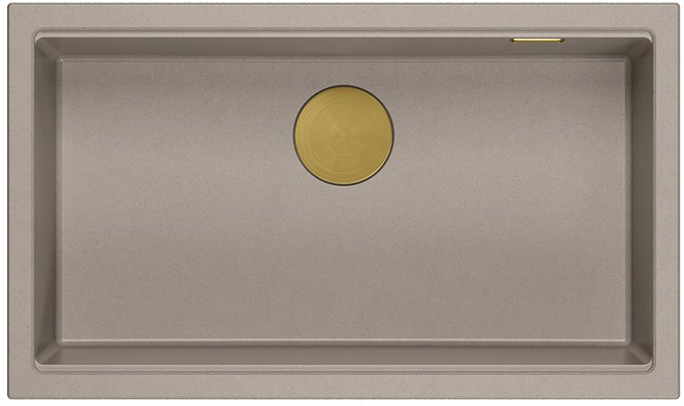 LOGAN 110 GraniteQ zlewozmywak soft taupe 76x44x23,5 cm 1-komorowy podwieszany z syfonem manualnym złoty