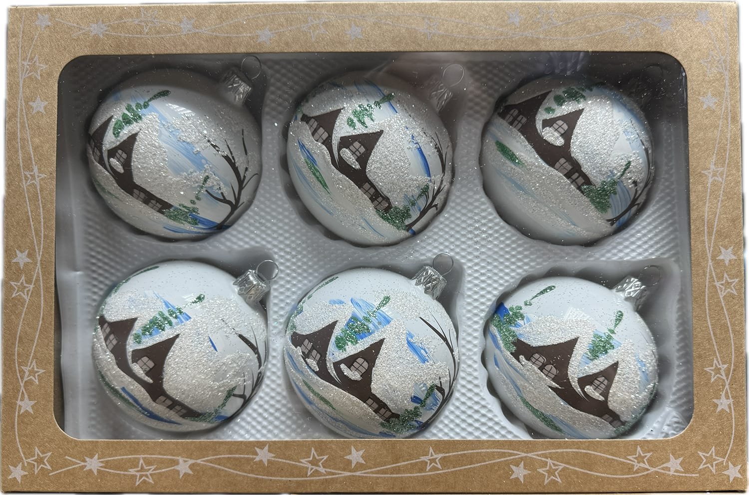 P.O.Ch. s.c. Grześkowiak Kopia: Bombki szklane 8cm 6 sztuk Ręcznie zdobione. Produkt polski (biały)