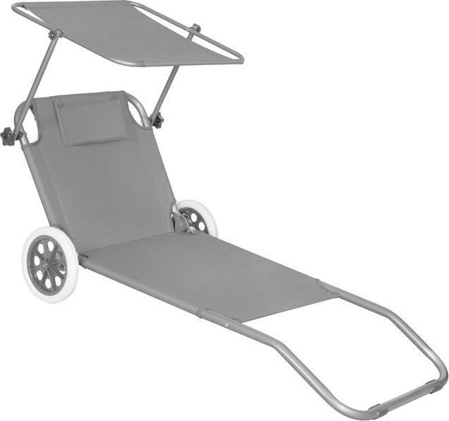 Springos Leżak ogrodowy z kółkami i daszkiem składany szary