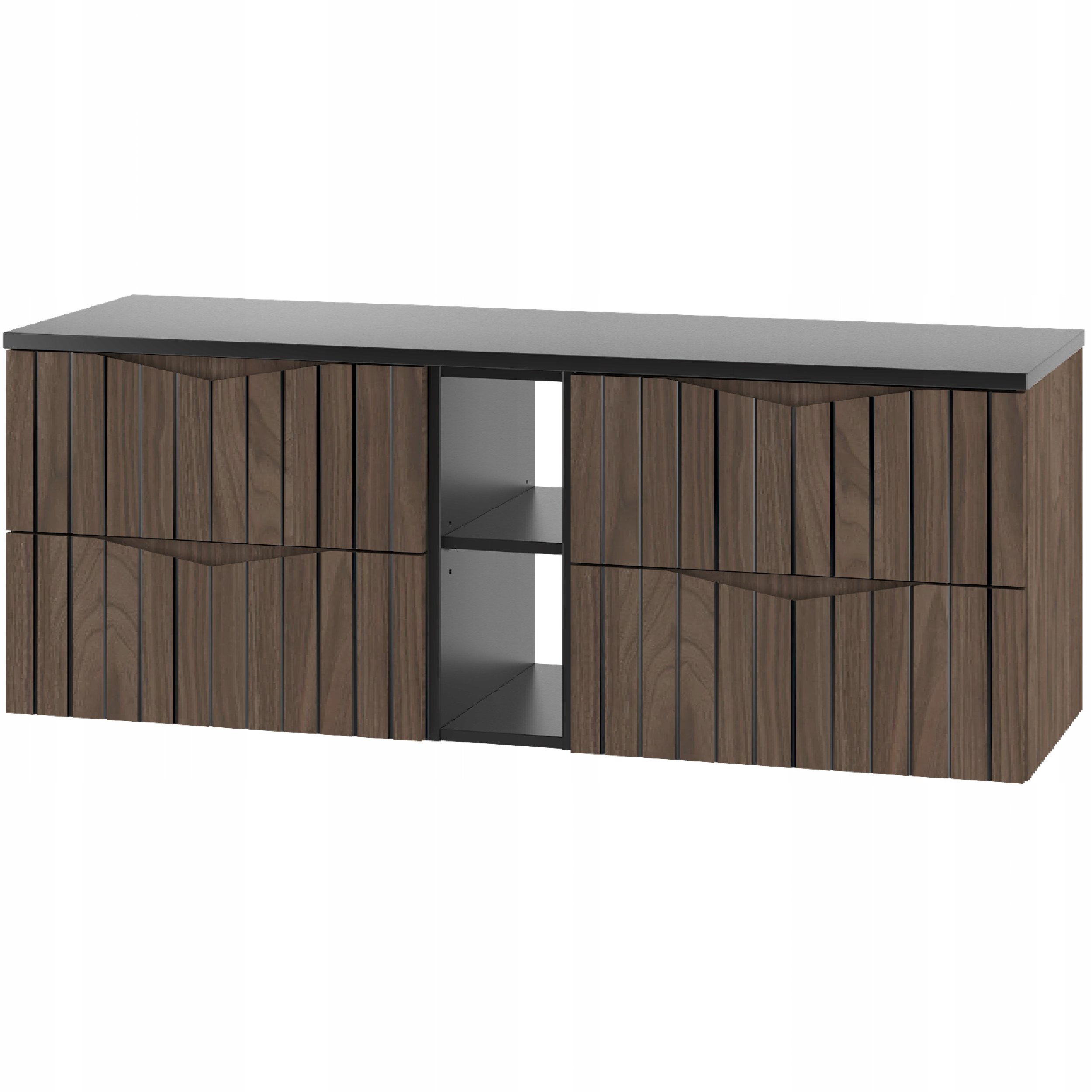 Ryflowana szafka łazienkowa STELLA z regałem i blatem 140 cm DĄB ORZECH