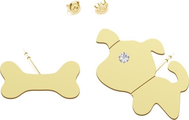MEJK Jewellery Kolczyki Pies i Kość na sztyfcie srebro pozłacane