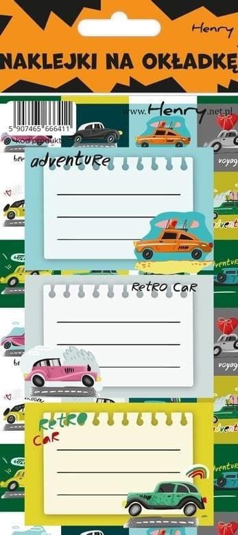HENRY Naklejki na zeszyty - Auta (12szt)