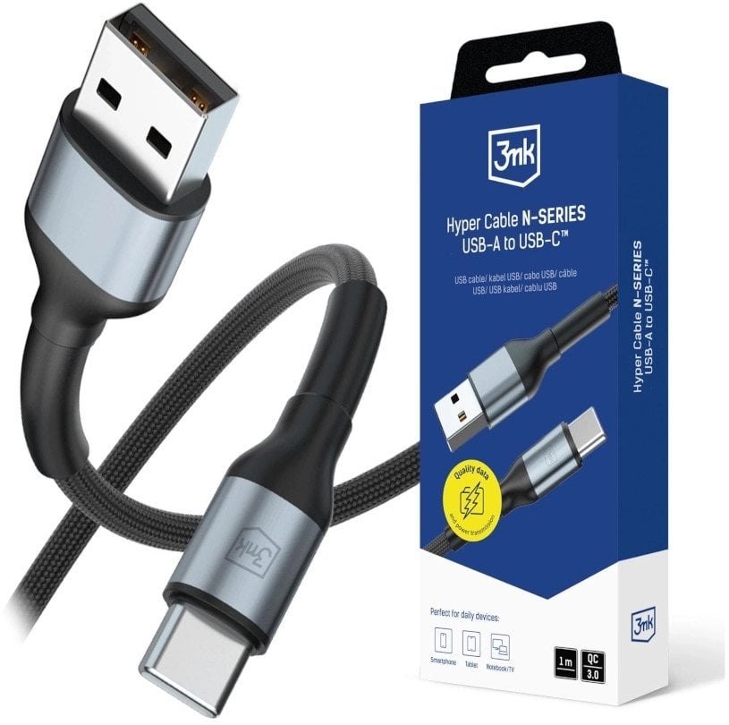 Kabel USB 3MK USB-A - USB-C 1 m Czarny (3MK17475)