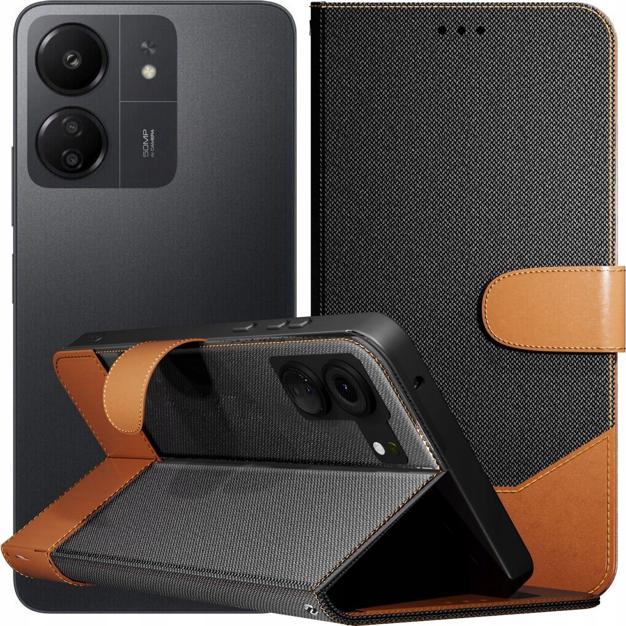 Hello Case Etui z Klapką Do Xiaomi Redmi 13C / Poco C65 (Jeans, Skórzane) Szkło 9H