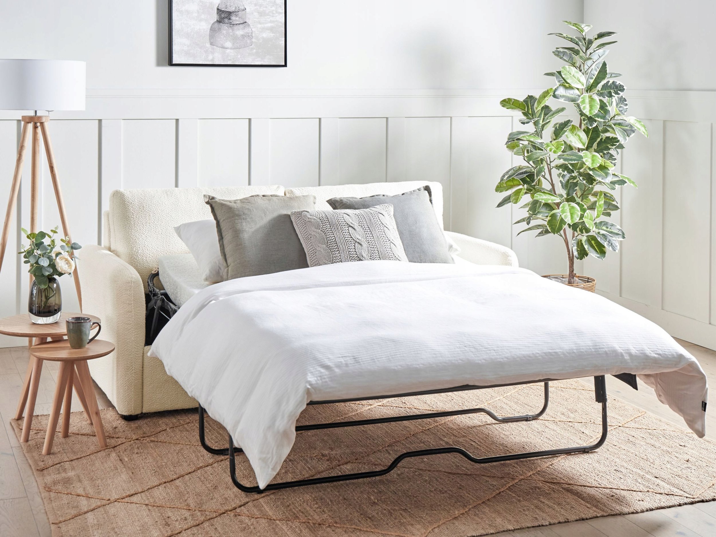 Beliani Sofa rozkładana jasnobeżowa boucle BENNAS