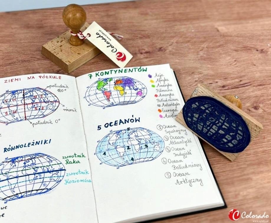 Dumel Stempel mapa ¶wiata - kontynenty i oceany