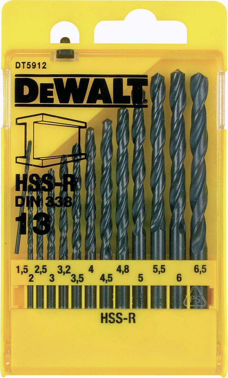 Wiertło Dewalt do metalu HSS walcowe 1,5 2 4,5 4 5,5 5 4,8 3 2,5 3,5 6 3,2 6,5mm zestaw (DT5912-QZ)