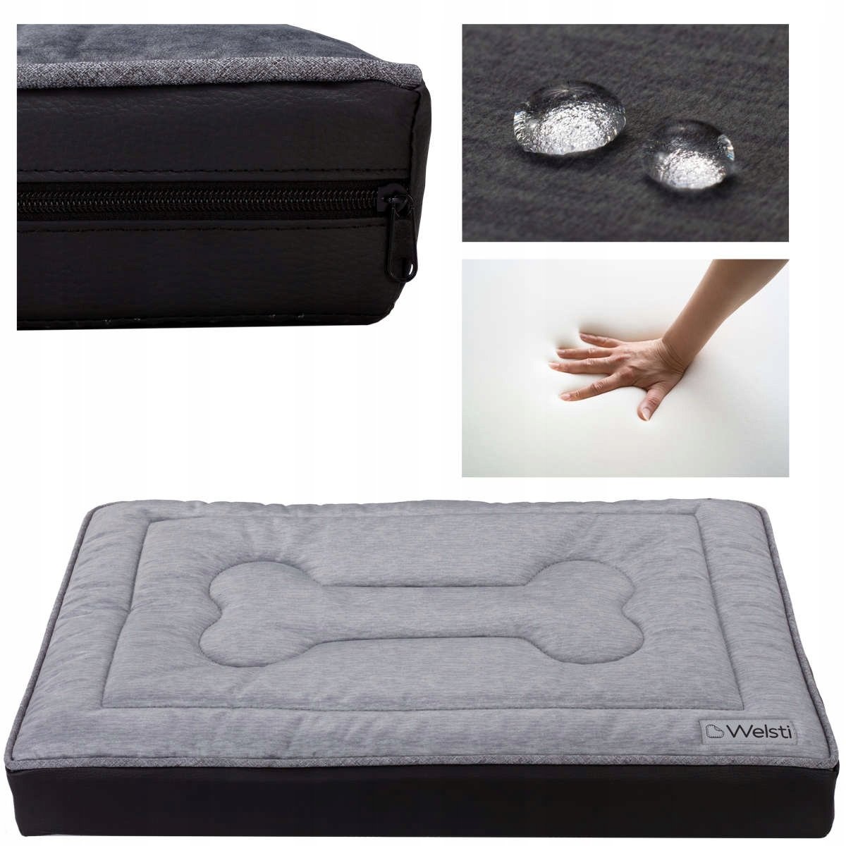 Legowisko ortopedyczne materac dla psa Welsti szary kość XXL 150x100 antypoślizgowy
