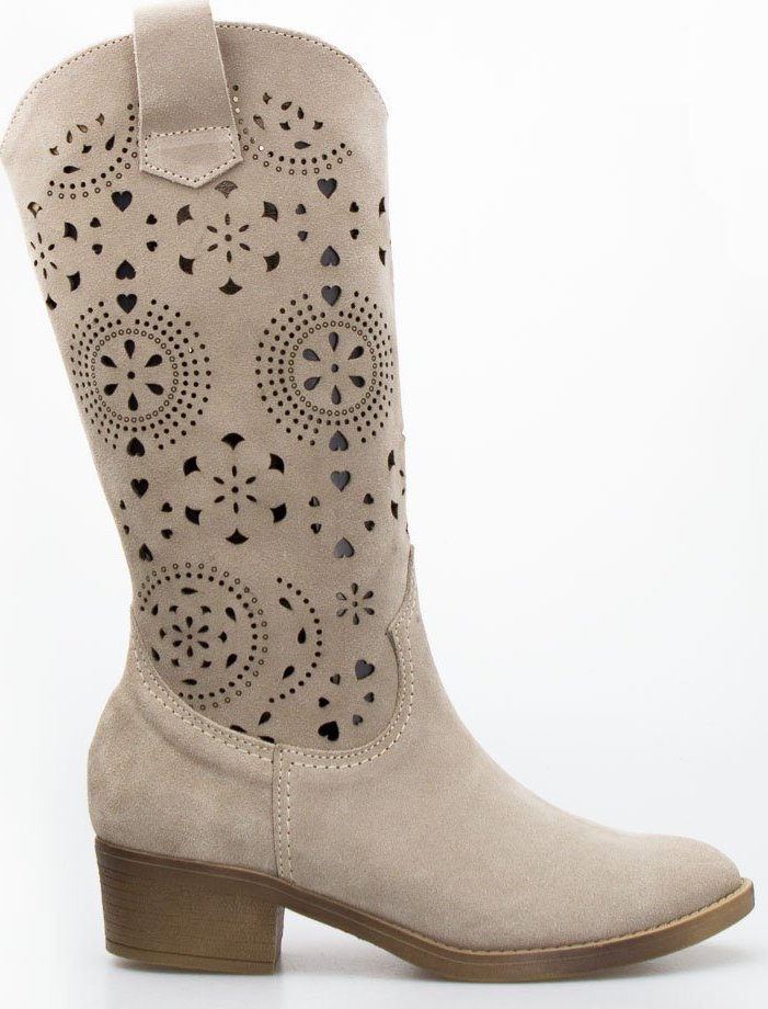 Optimo Kozaki skórzane ażurowe do połowy łydki taupe Optimo-41