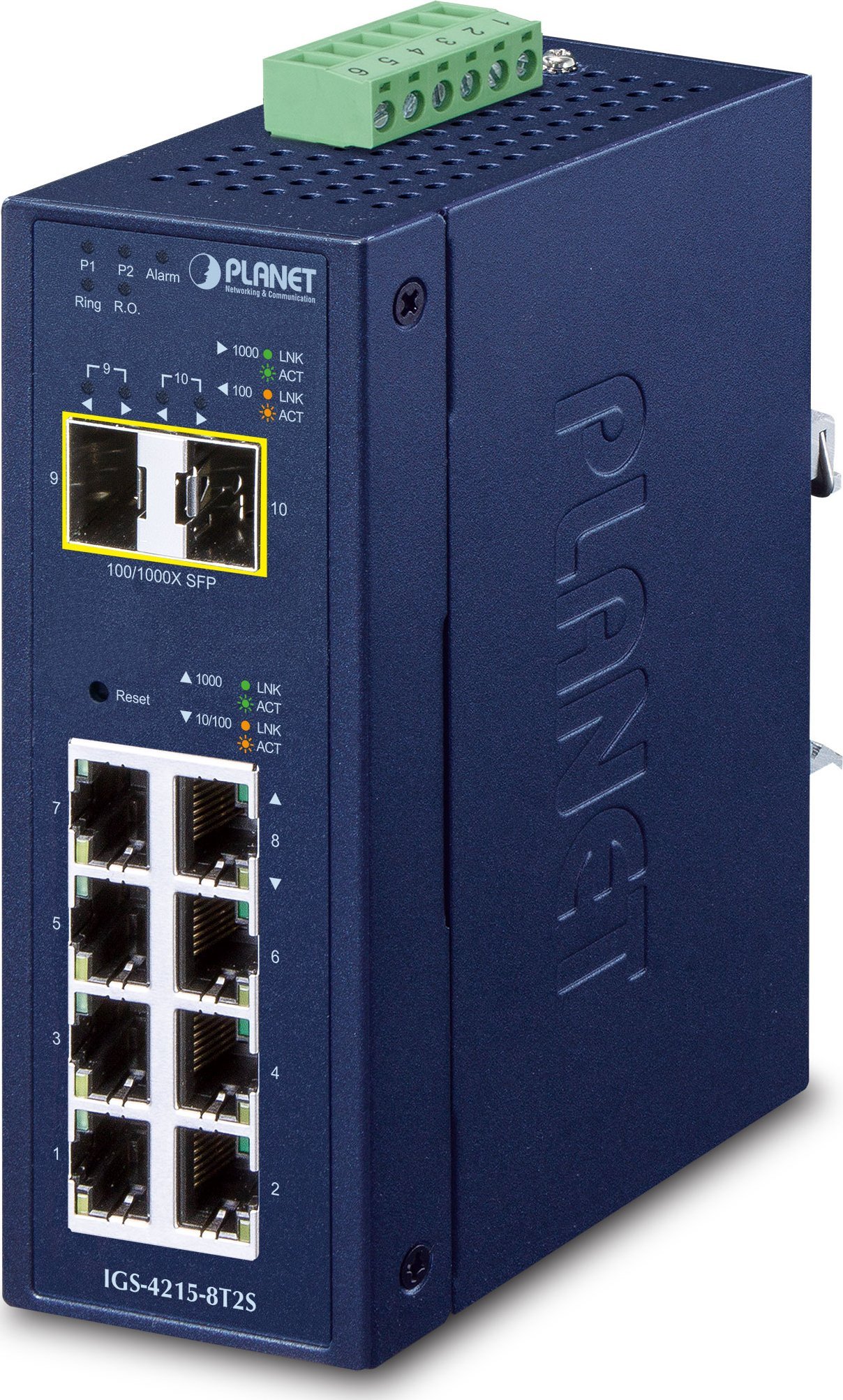 PLANET IP30 Industrial L2/L4 8-Port Zarządzany L2/L4 Gigabit Ethernet (10/100/1000) Niebieski