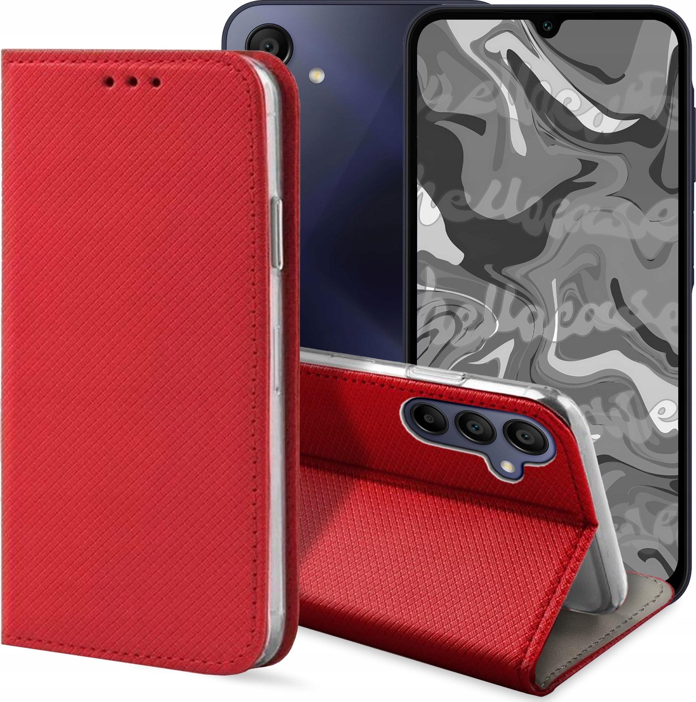 Hello Case ETUI Z KLAPKĄ DO SAMSUNG GALAXY A15 4G / A15 5G CZERWONE ZAMYKANE KABURA