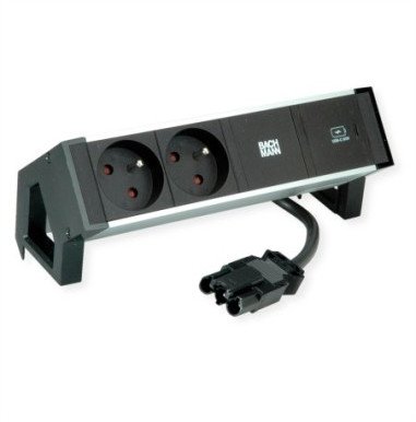 BACHMANN DESK2 ALU BLACK 2xUTE 1xUSBC 30W 0.2m GST18