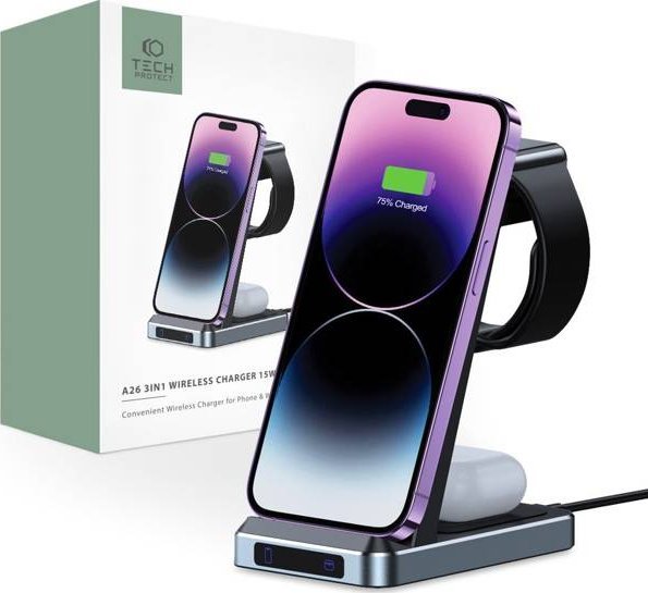 Ładowarka Tech-Protect Ładowarka bezprzewodowa Tech-protect QI15W-A26 3in1 Wireless Charger Black